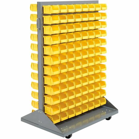 GLOBAL INDUSTRIAL Double Sided Mobile Floor Rack w/ 192B Yellow Bins, 36inW x 25-1/2inD x 55inH 550170YL